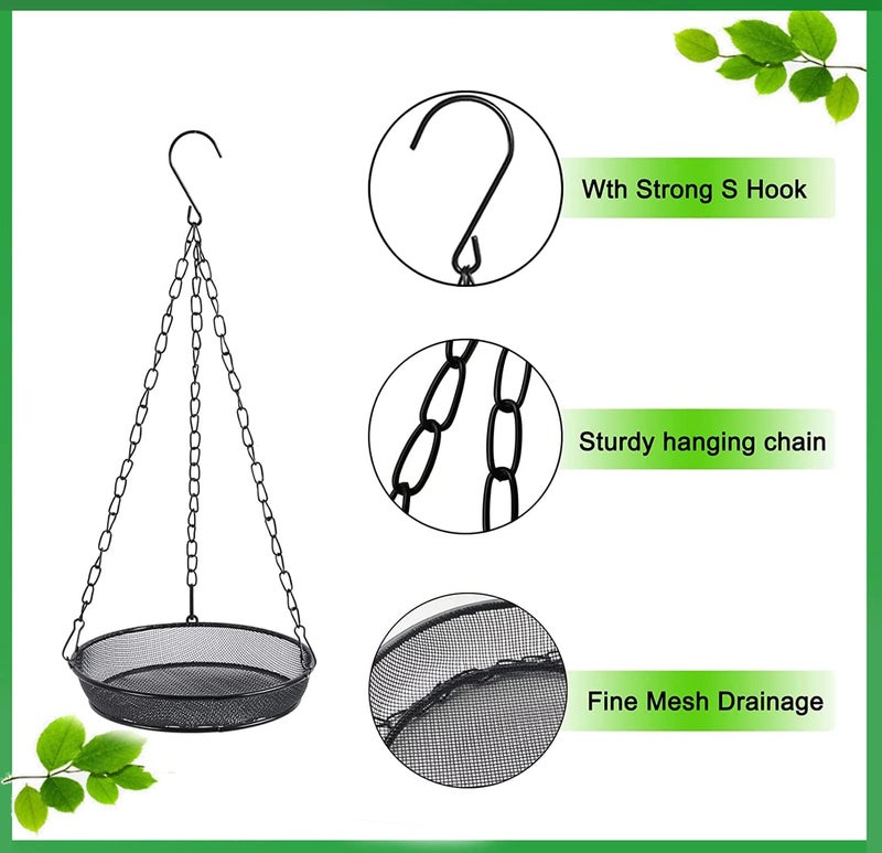 FLINTER 2 Pack Hanging Bird Feeder, Bird Feeder for Garden Yard Outside Hanging Feeder Tray - Metal Mesh Platform Feeders for Outside Outdoors for Attracting Birds - Image 3